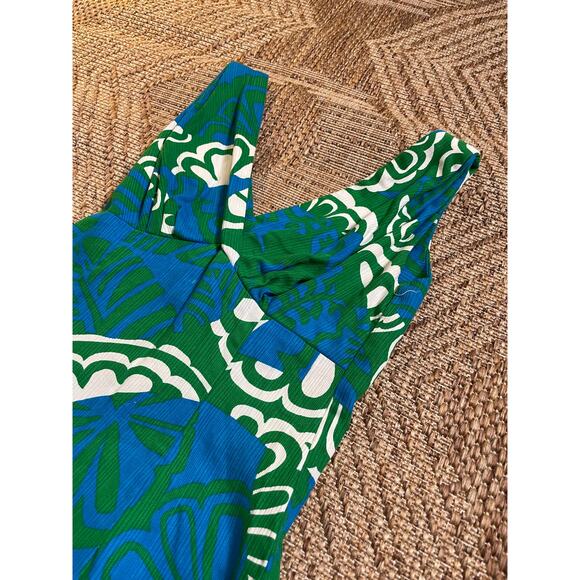 Vintage 1960s Home Made Dress mod retro Abstract Blue and Green Pattern Dress - Picture 2 of 11